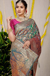 Stunning Rama Golden Zari Worked Heavy Banarasi Saree
